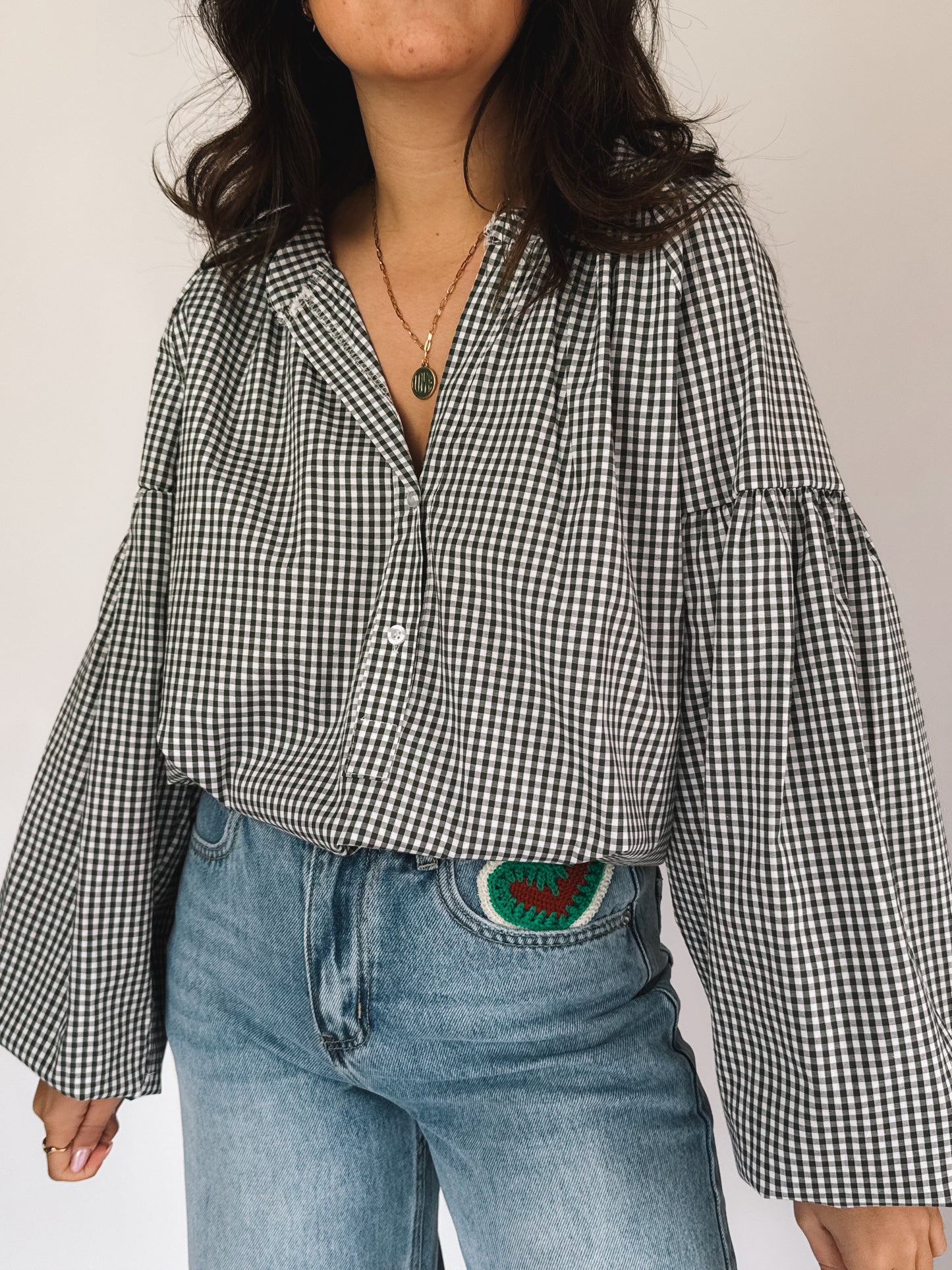 Blouse Billie Vichy Kaki - Anemone Store
