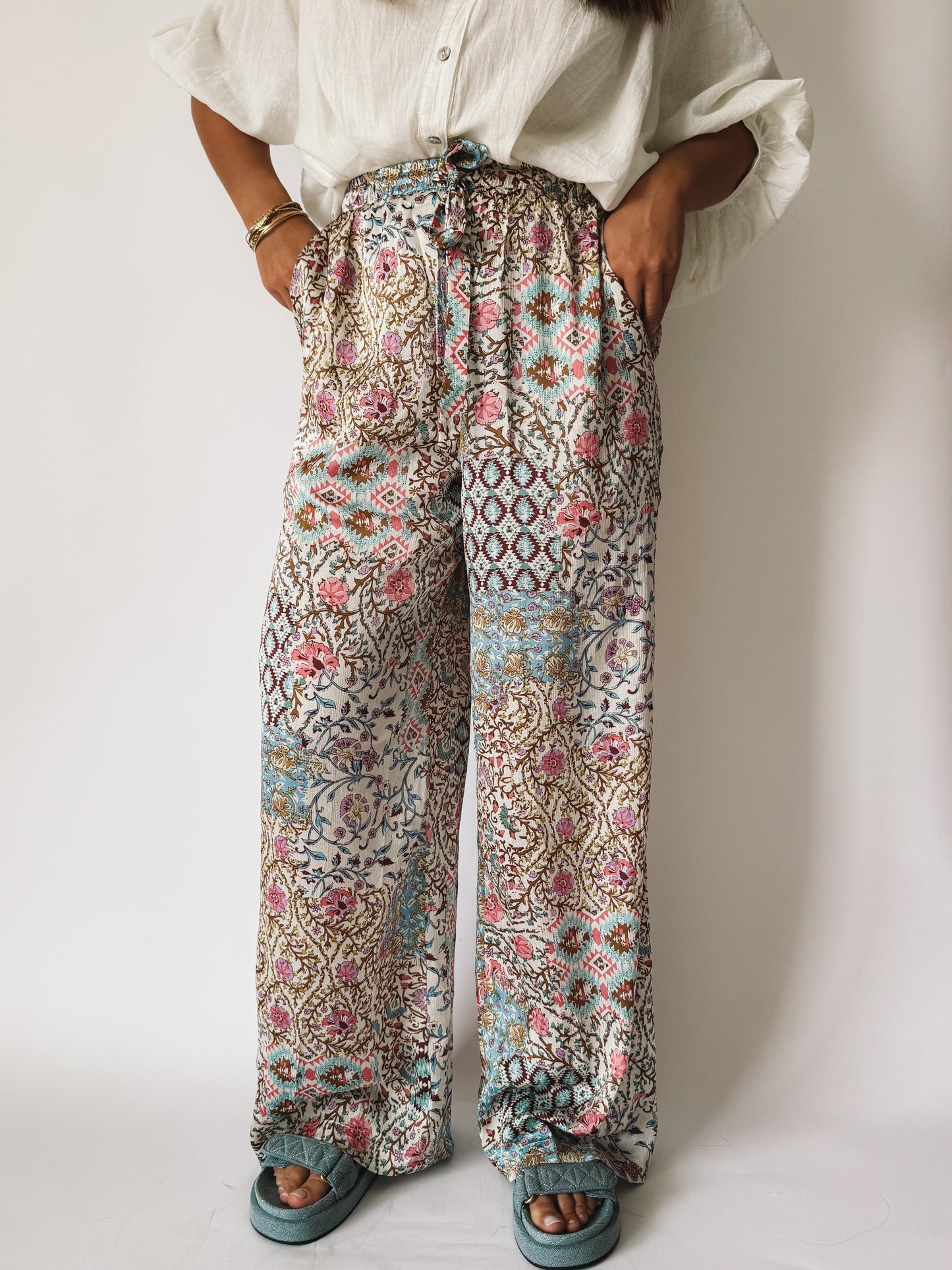 Pantalon Lilou Fleuri Beige - Anemone Store