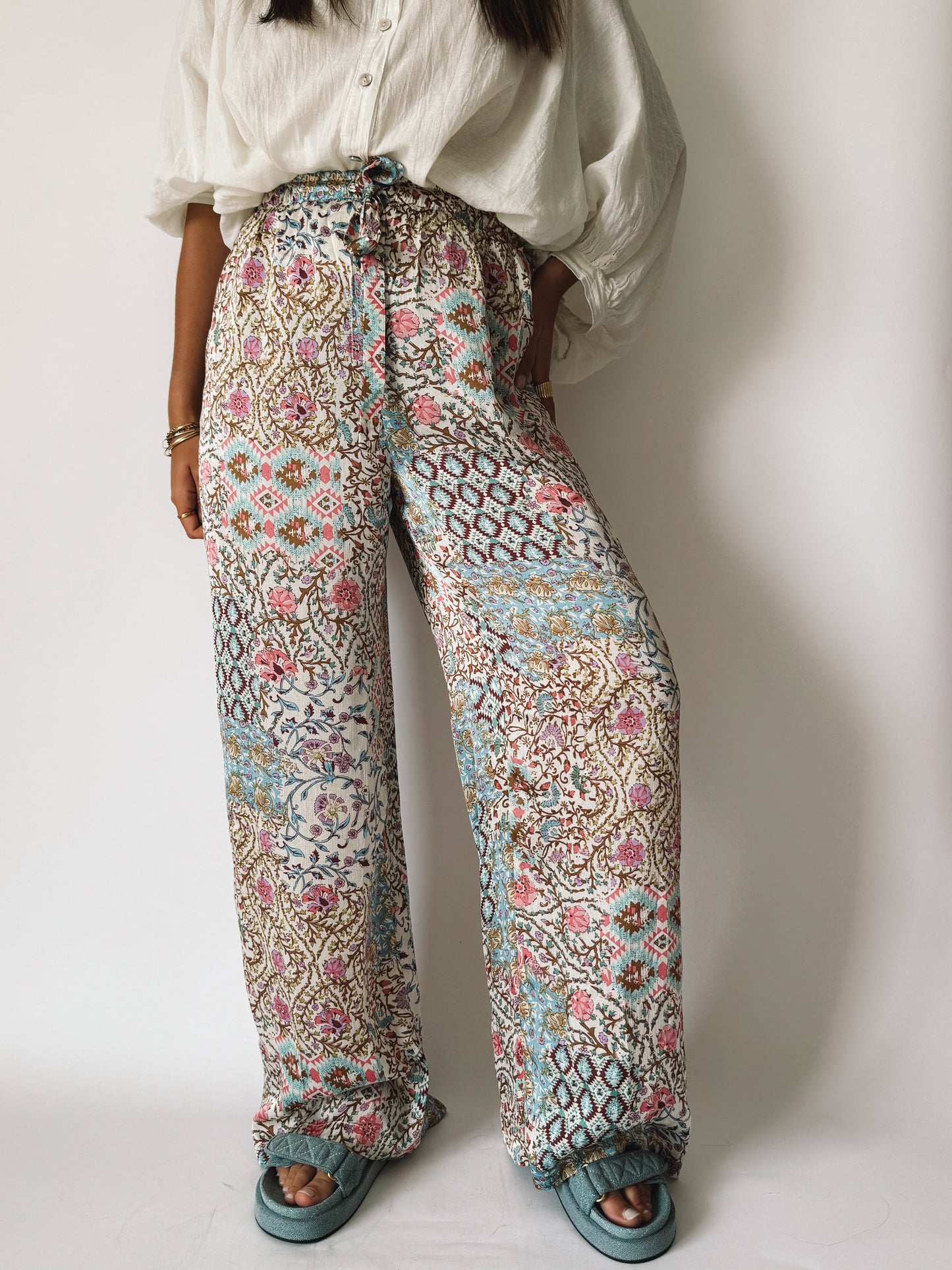 Pantalon Lilou Fleuri Beige - Anemone Store