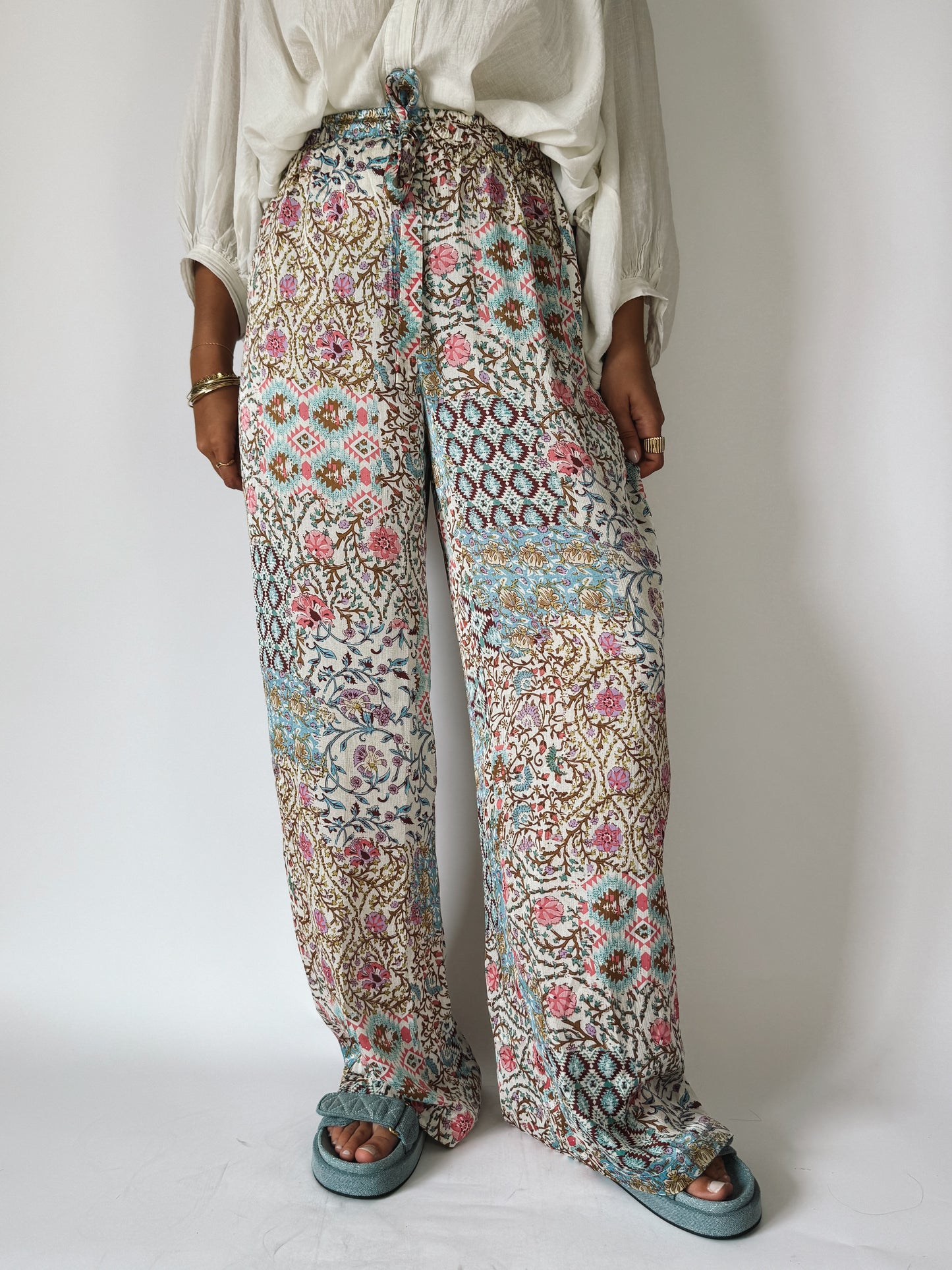 Pantalon Lilou Fleuri Beige - Anemone Store