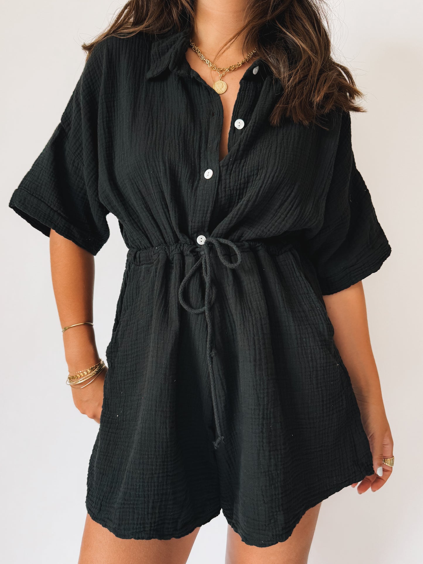 Combishort Louise Gaze de coton Noire - Anemone Store