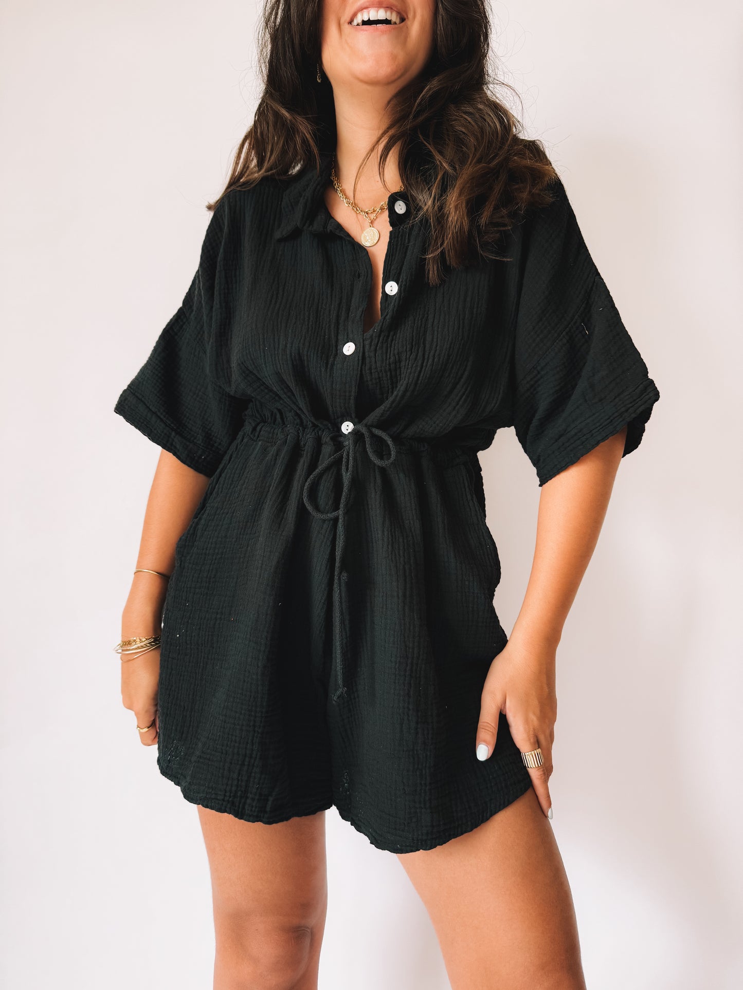Combishort Louise Gaze de coton Noire - Anemone Store