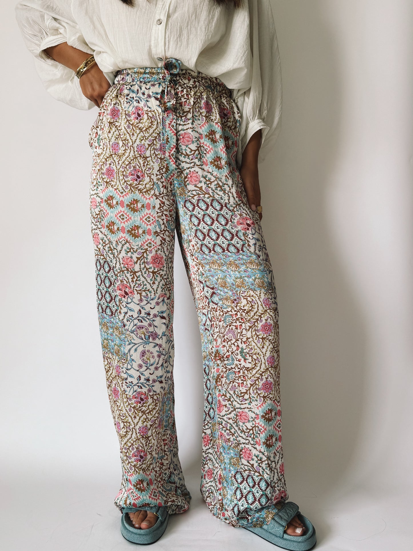 Pantalon Lilou Fleuri Beige - Anemone Store
