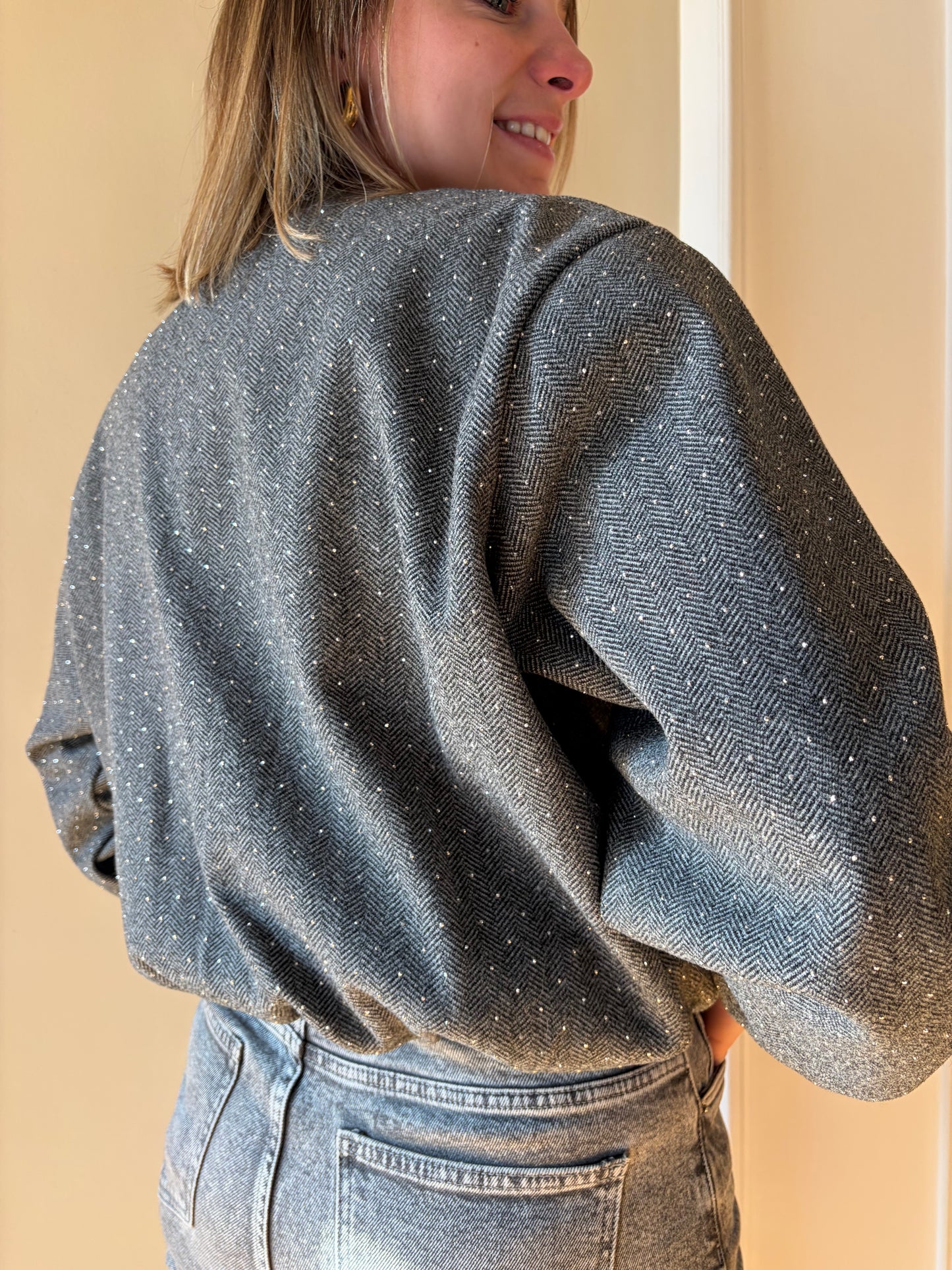 Veste courte grise strass FELY - Anemone Store