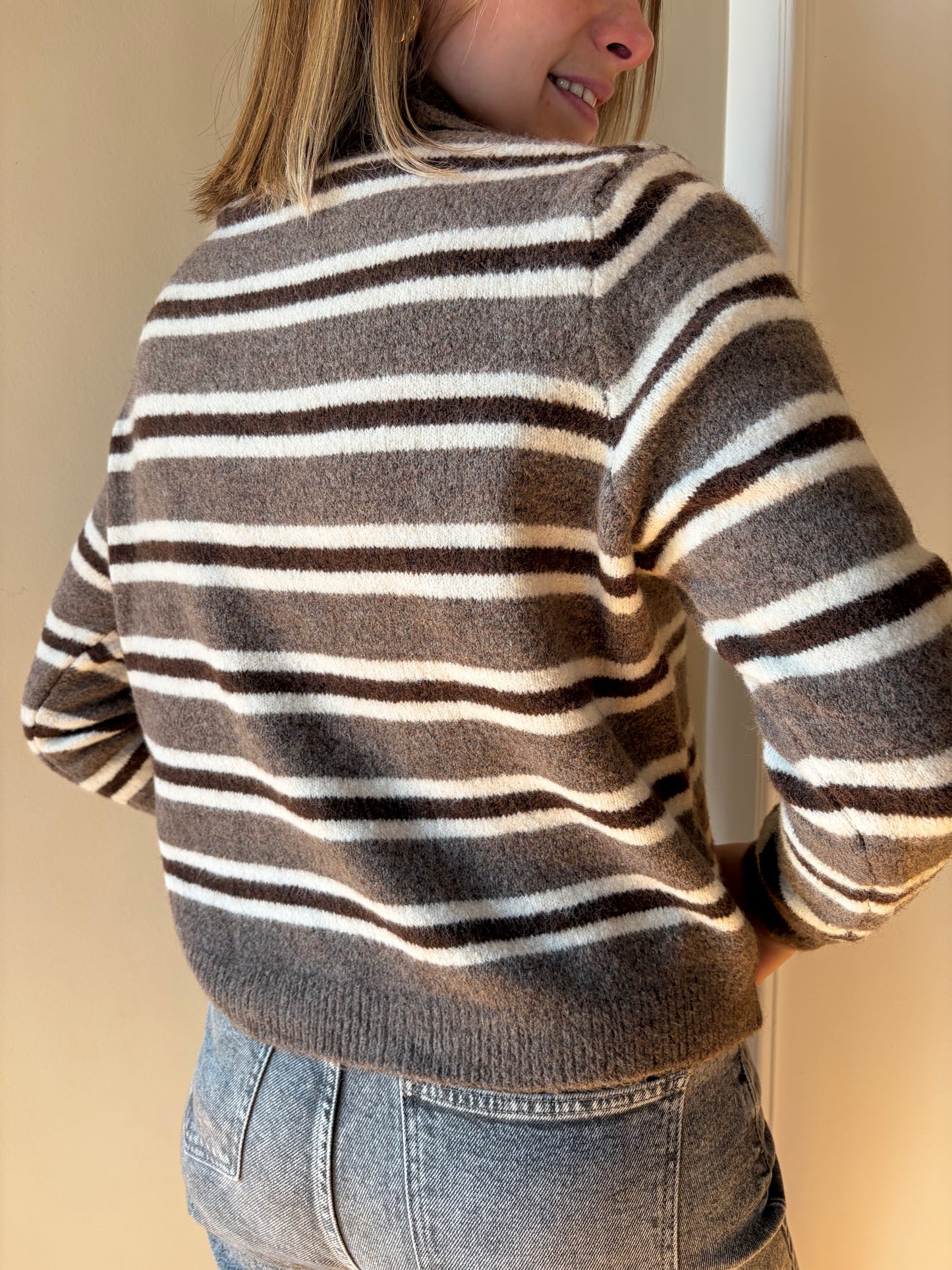 Pull col rayé taupe chocolat OLIVIA - Anemone Store