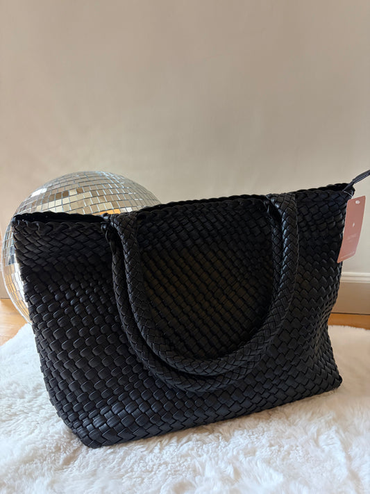 Sac épaule tressé noir LANA
