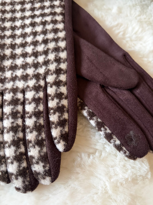 Gants pied de poule marron