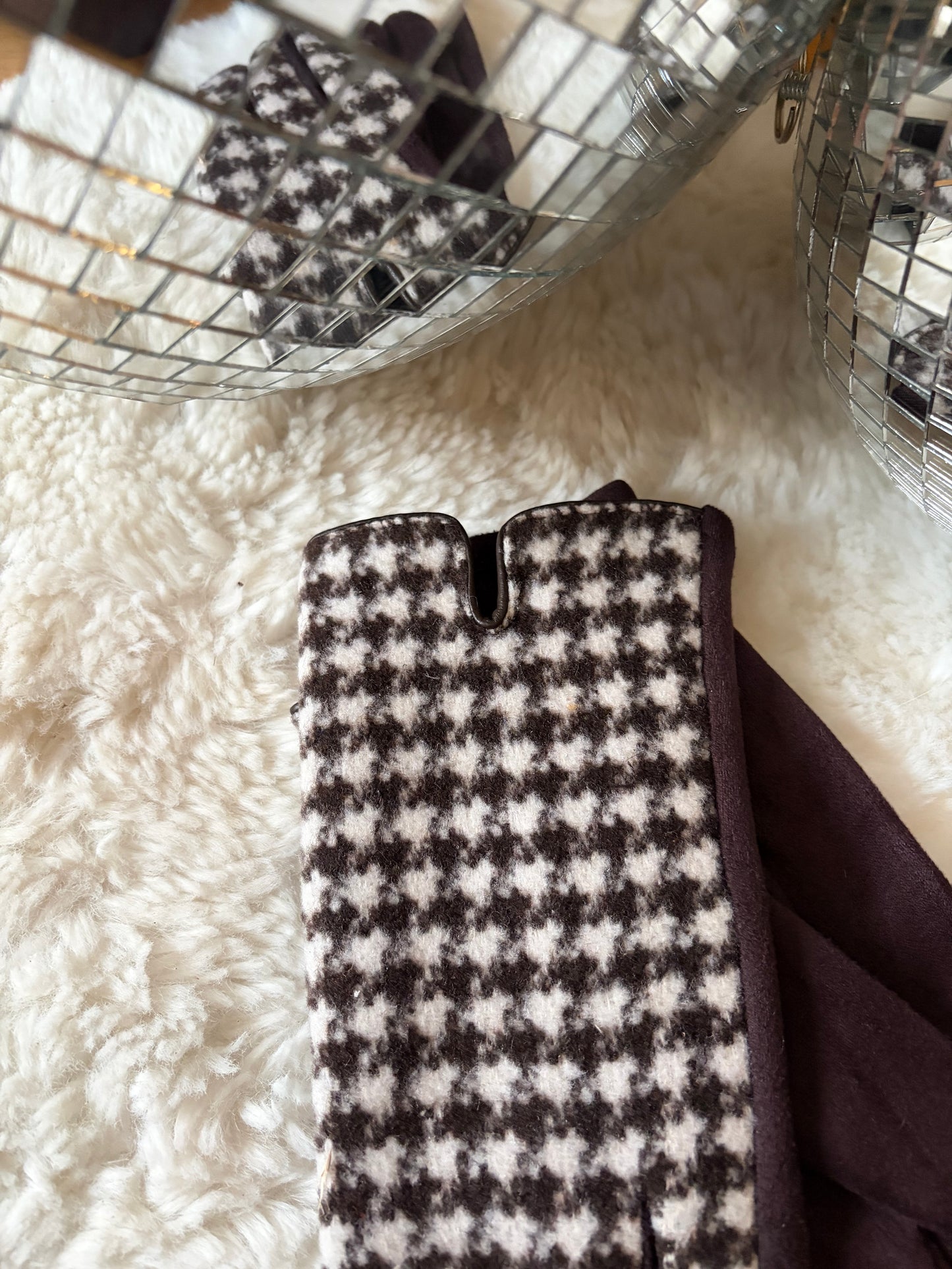 Gants pied de poule marron