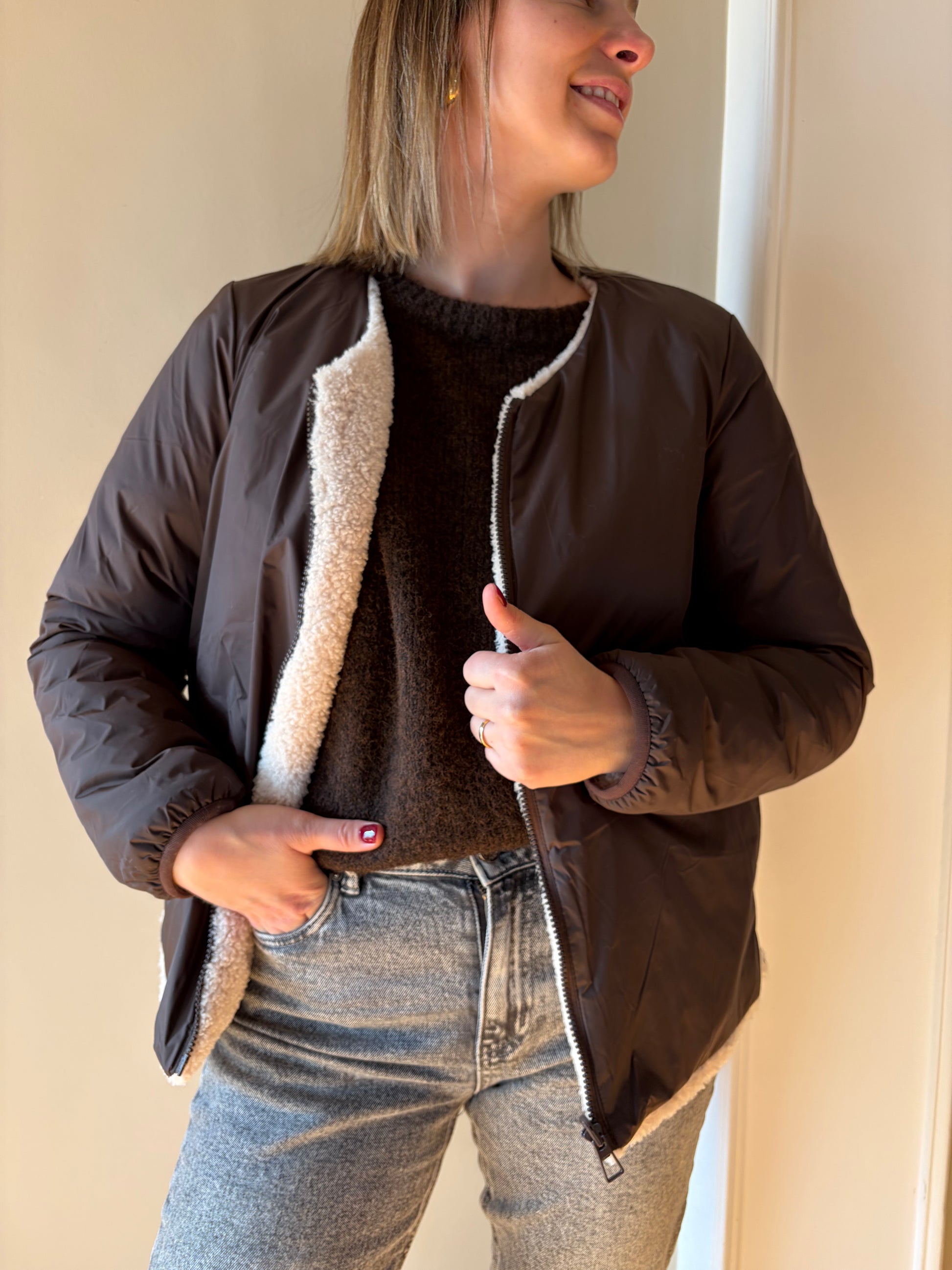 Doudoune réversible chocolat Sherpa ELAIS - Anemone Store