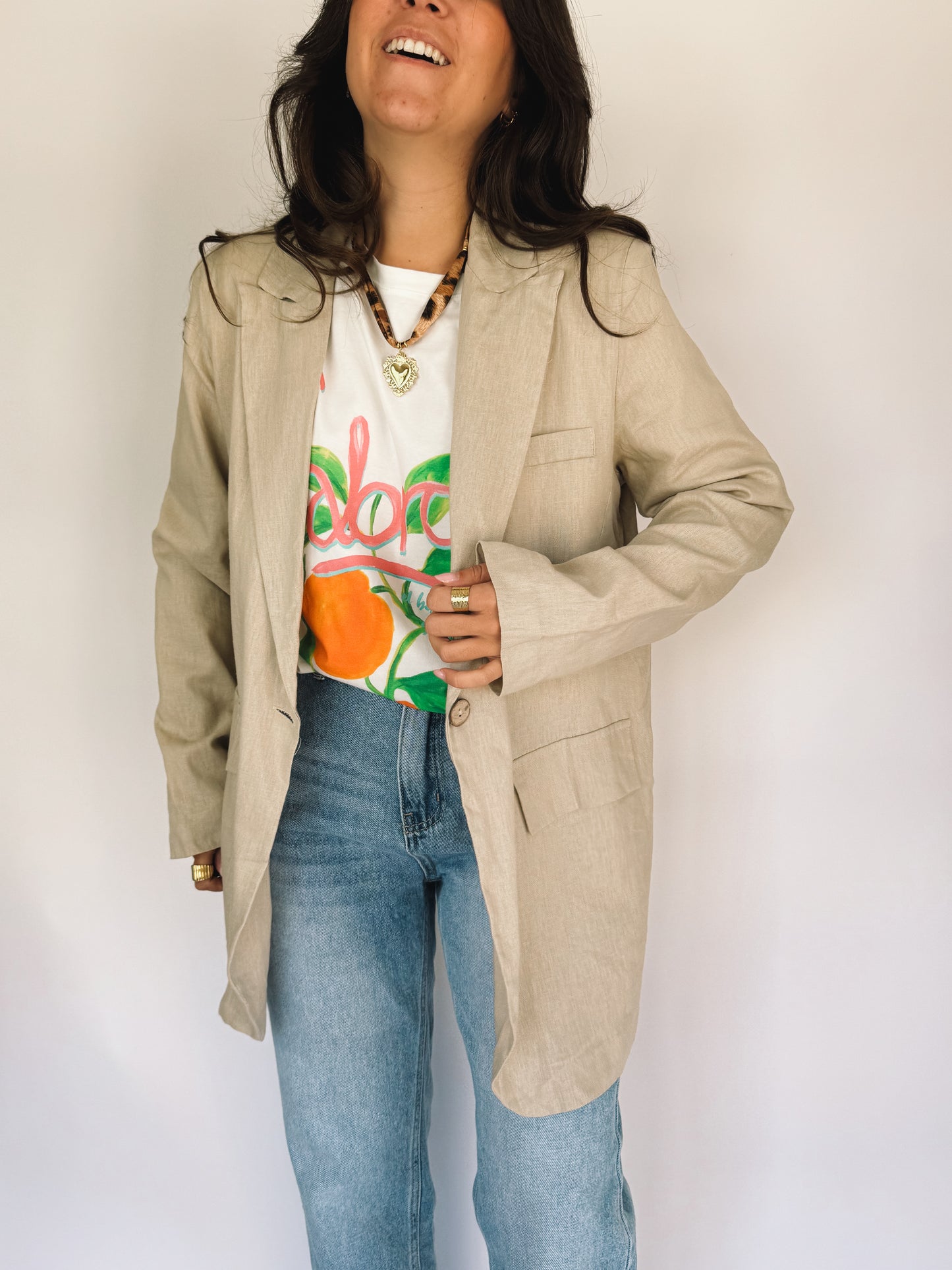 Blazer Mathilde beige en lin - Anemone Store