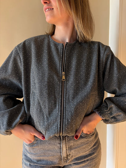 Veste courte grise strass FELY - Anemone Store
