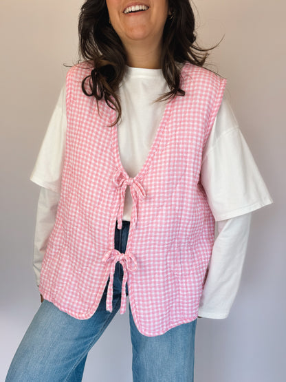 Gilet matelassé Vichy Rose