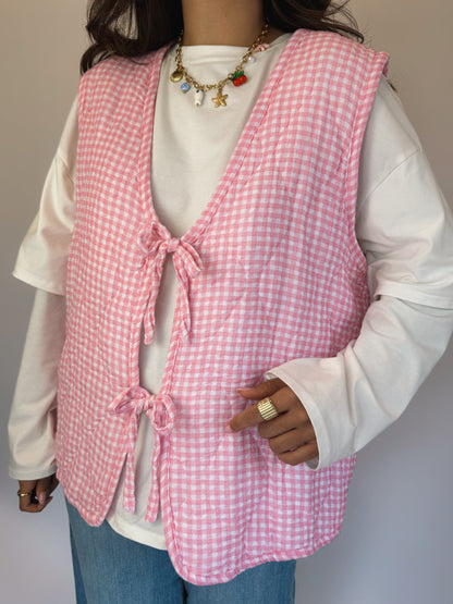 Gilet matelassé Vichy Rose