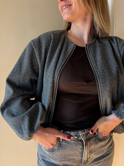 Veste courte grise strass FELY - Anemone Store