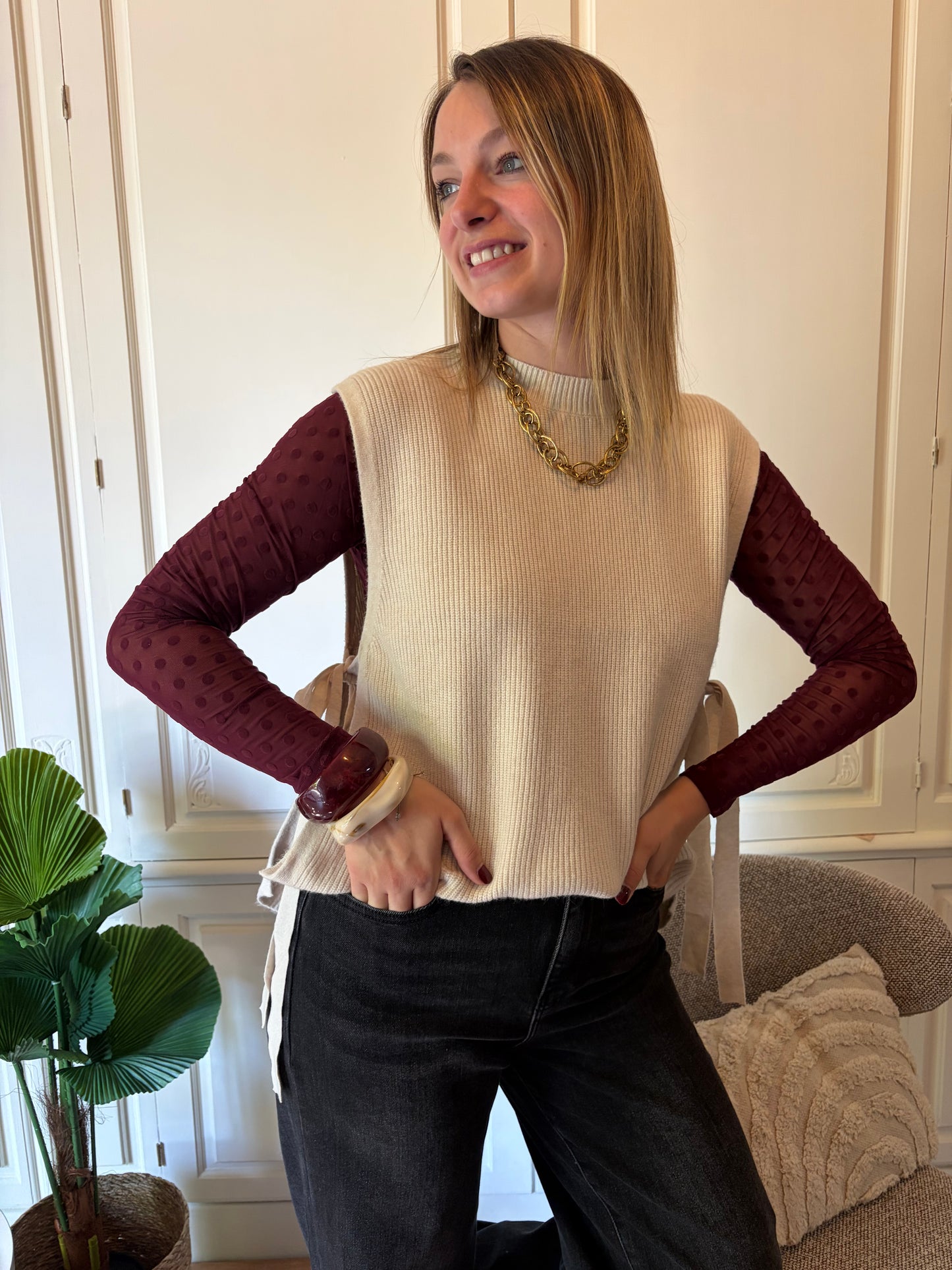 Pull sans manche LOAVIE Crème