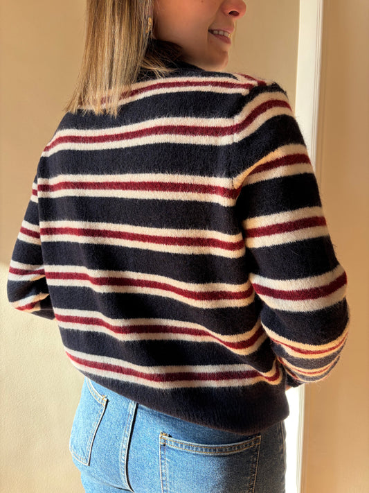 Pull col rayé marine bordeaux OLIVIA