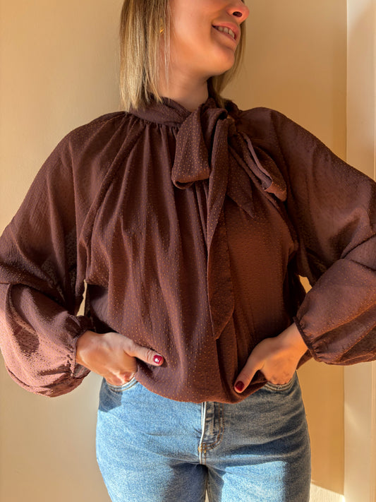 Blouse bordeaux noeud devant EZIA