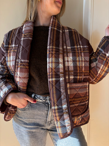 Veste loose carreaux marron moutarde REBECA - Anemone Store