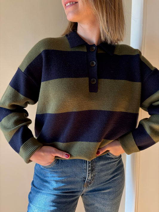 Pull rayé marine kaki ZOÉ