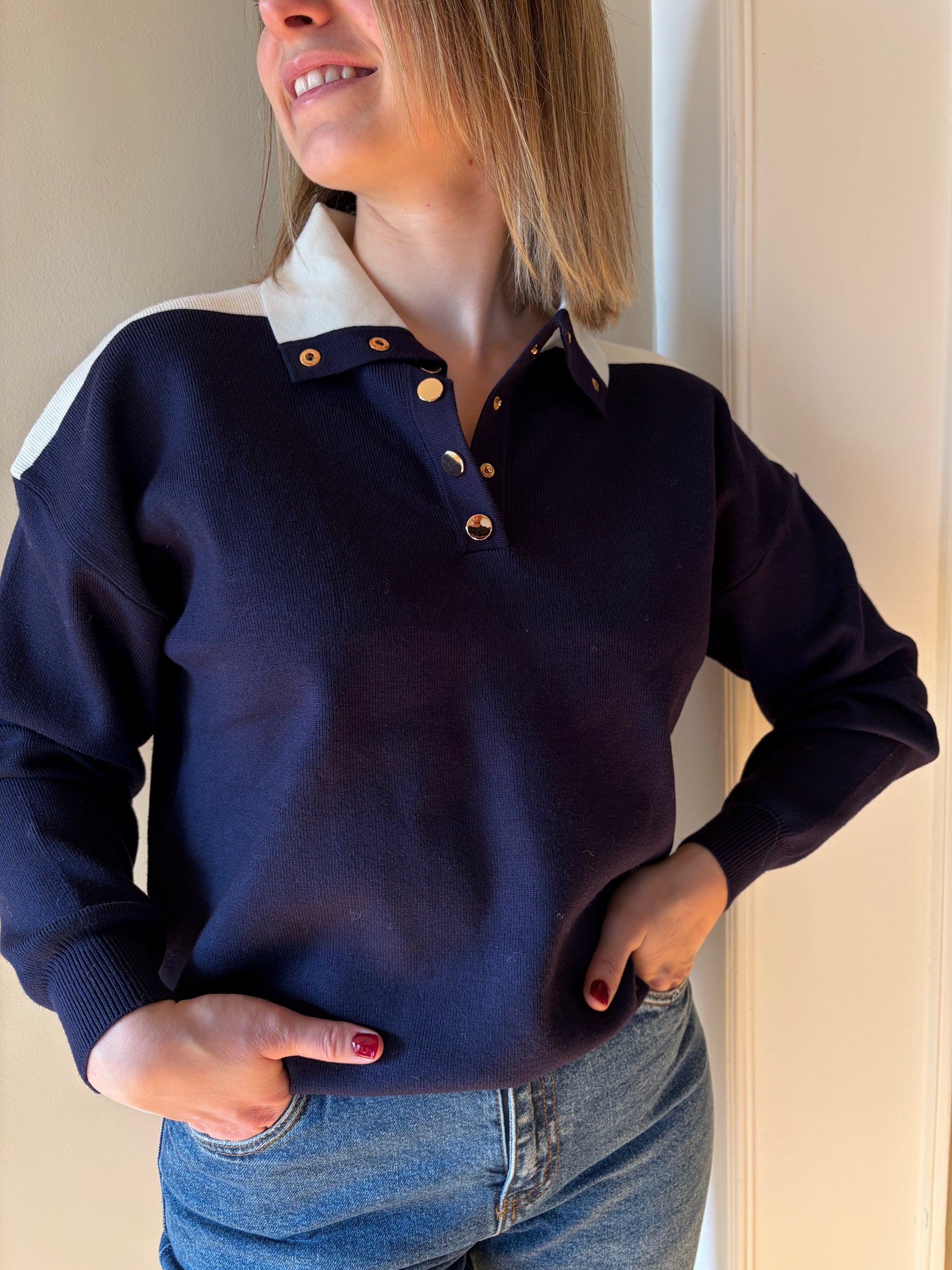 Pull blanc et marine LEONIE - Anemone Store