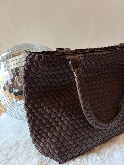 Sac épaule tressé chocolat LANA