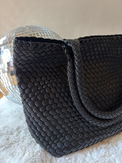 Sac épaule tressé noir LANA
