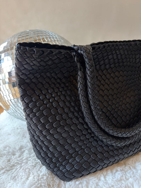 Sac épaule tressé noir LANA