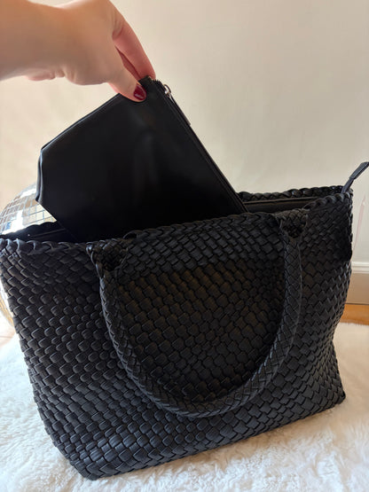 Sac épaule tressé noir LANA