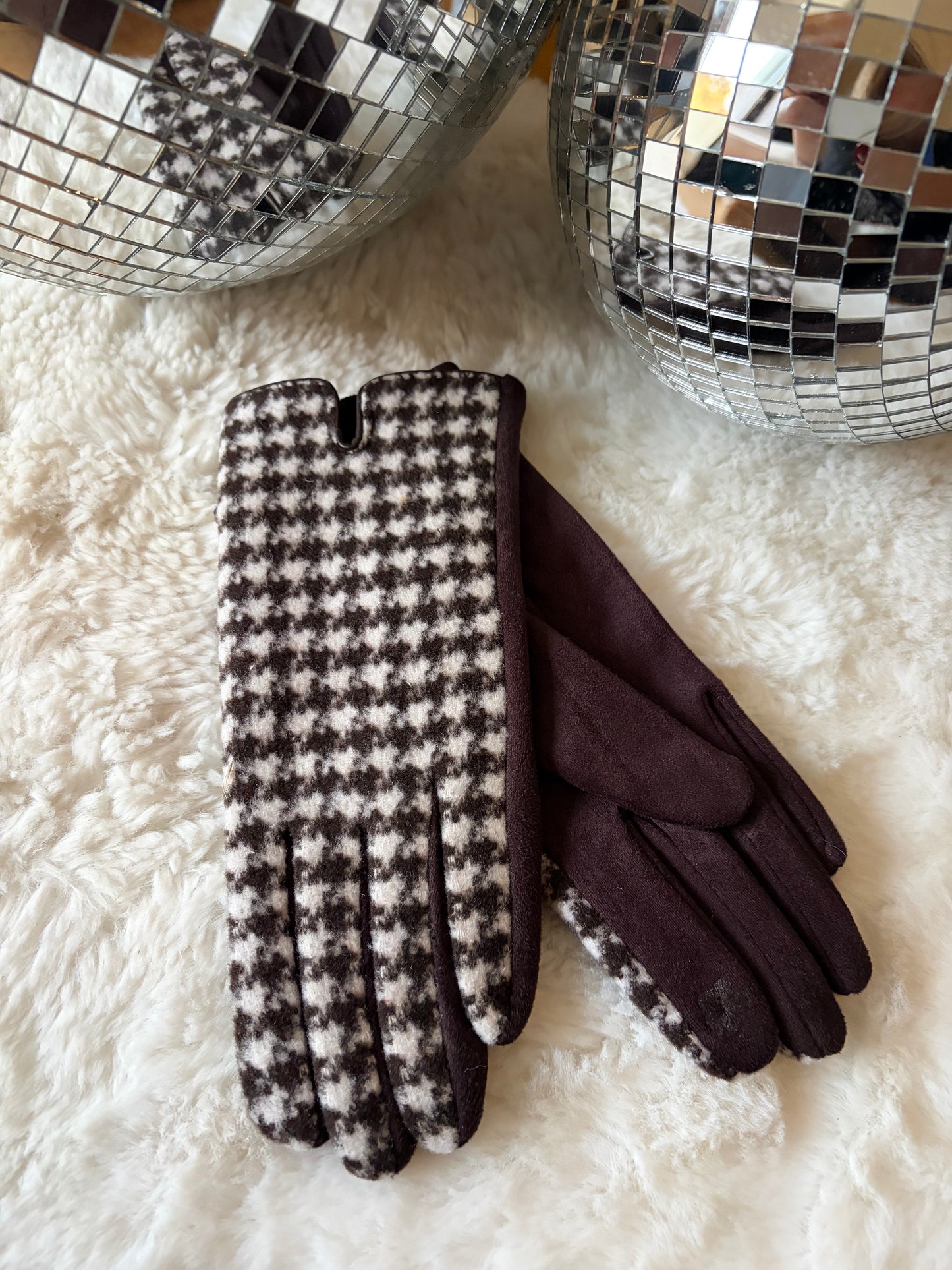 Gants pied de poule marron