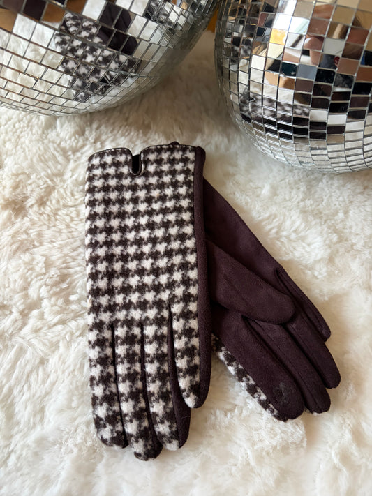 Gants pied de poule marron