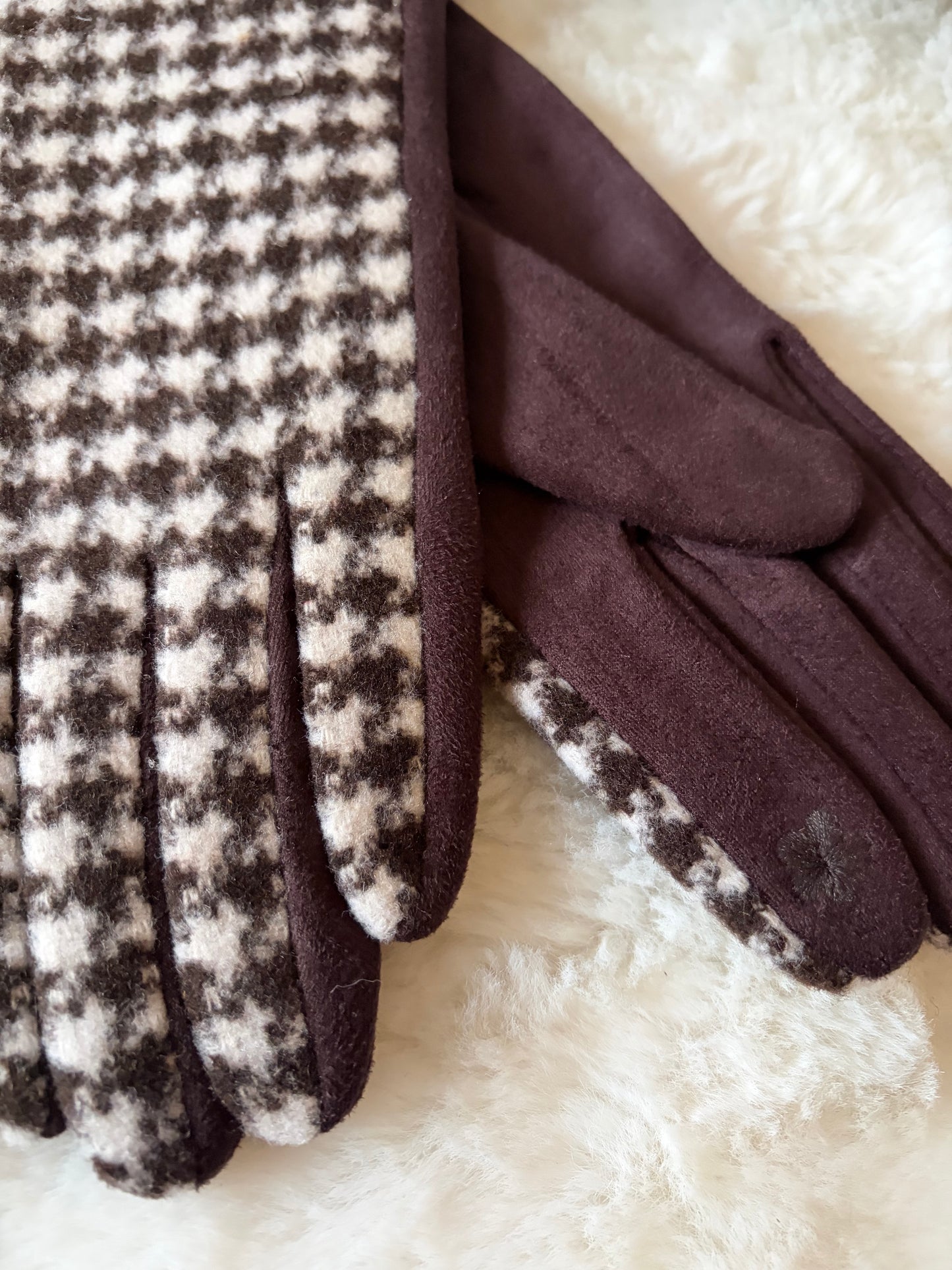 Gants pied de poule marron