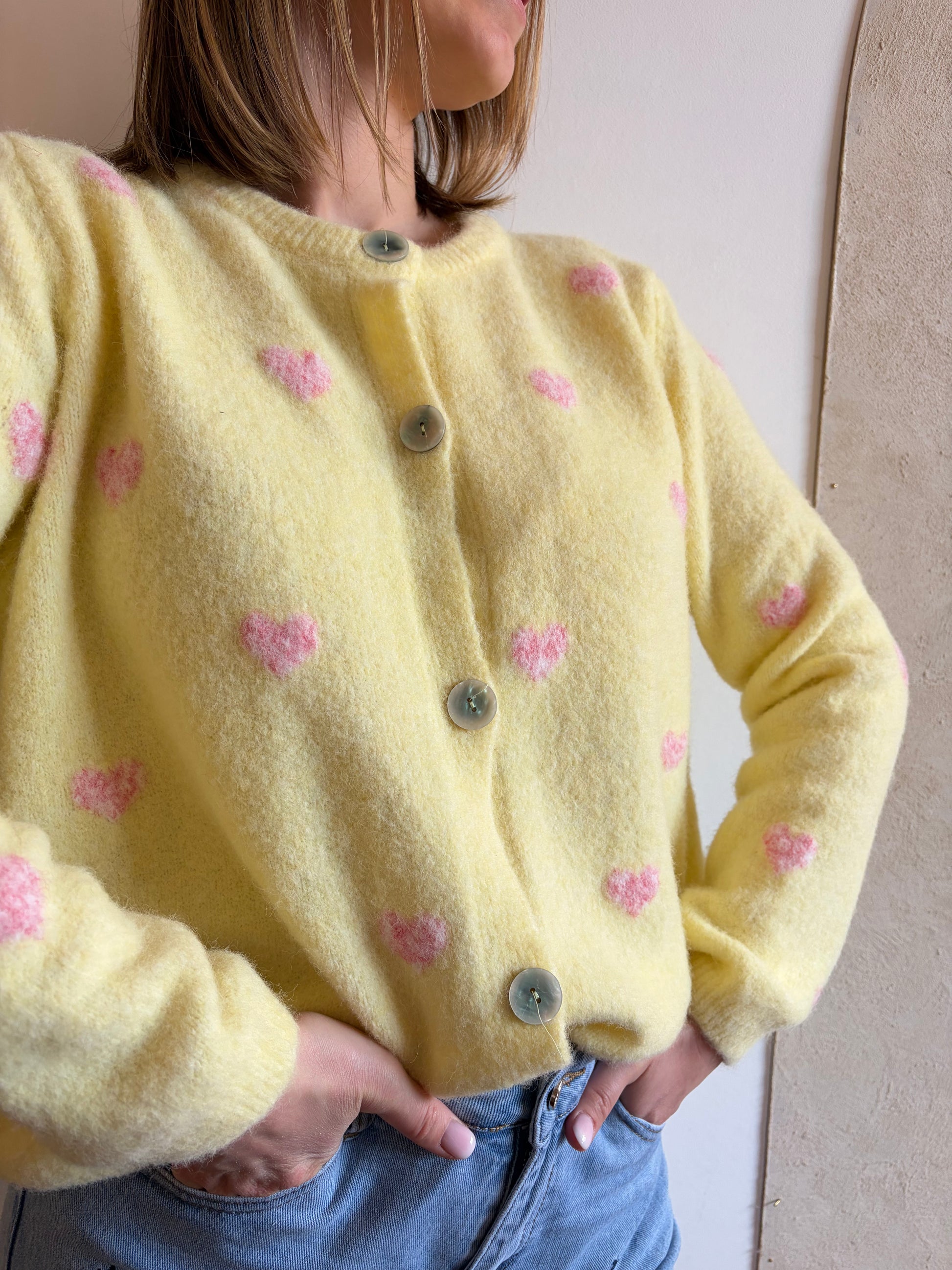 Gilet coeurs SWEET Jaune - Anemone Store