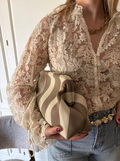 Sac bourse rayé taupe