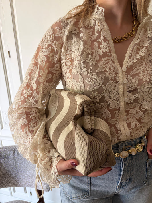 Sac bourse rayé taupe