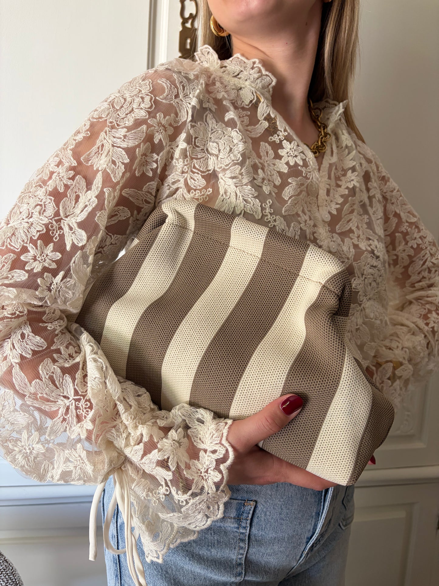 Sac bourse rayé taupe