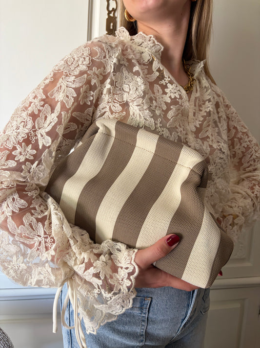 Sac bourse rayé taupe