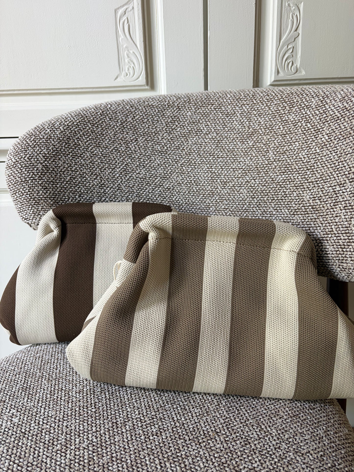 Sac bourse rayé marron