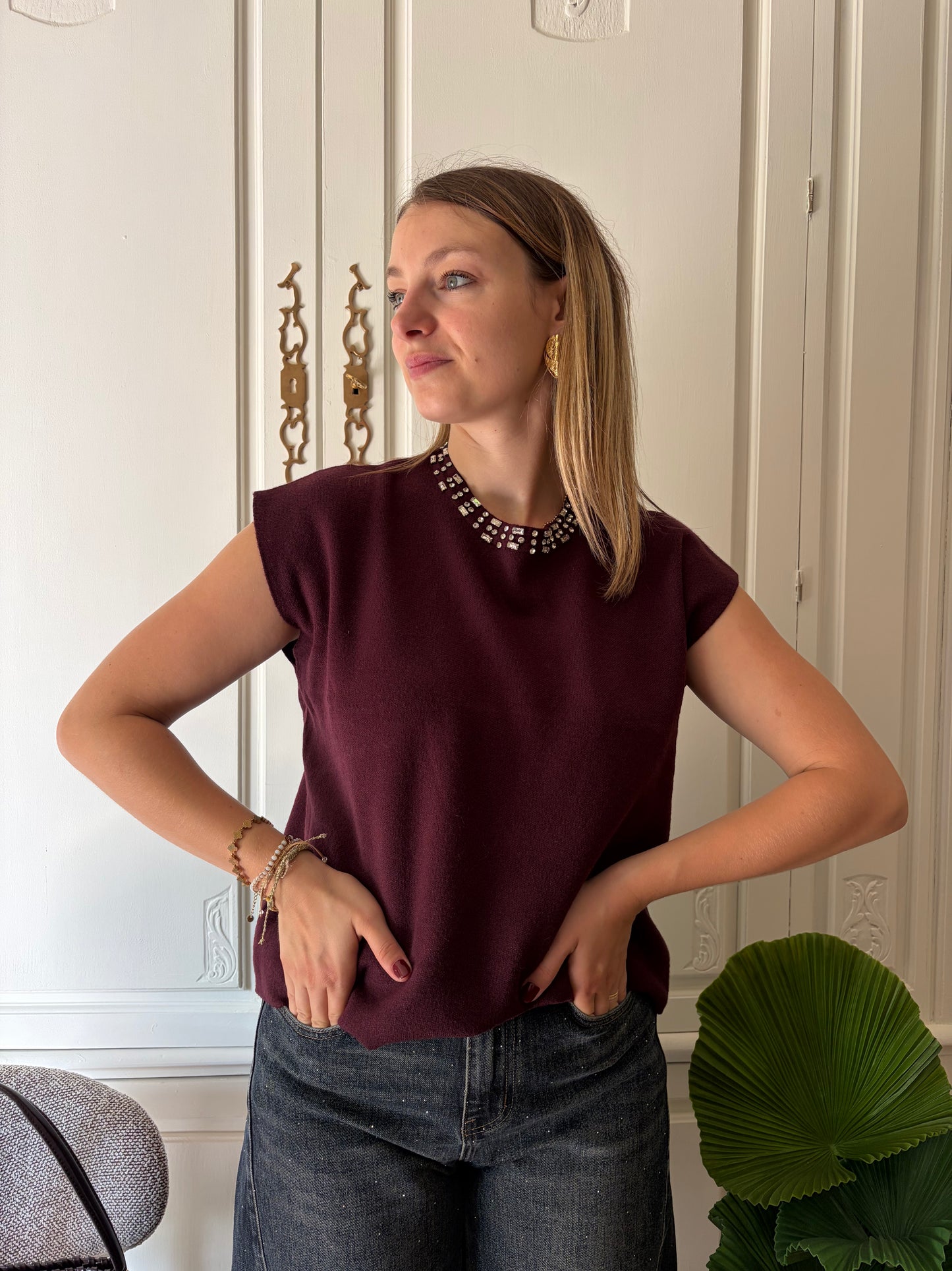 Pull sans manches BRUNA Bordeaux